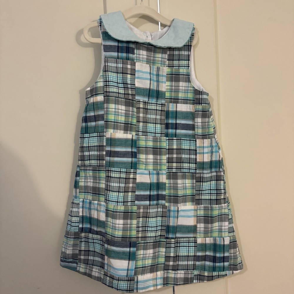 Glorimont Dress Girls Size 4‎ Blue Green Patchwork Sleeveless Collared Pockets